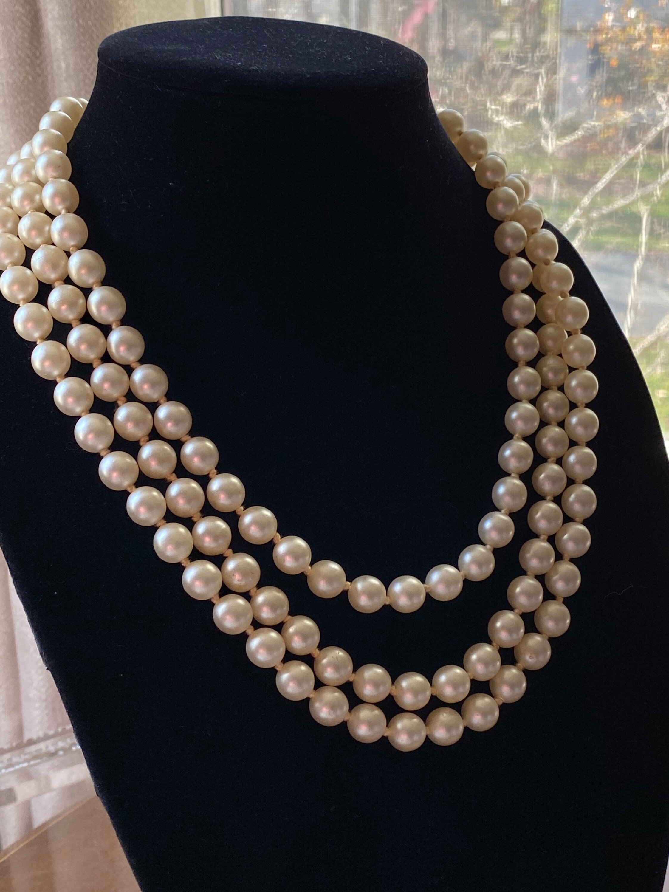 Three Strand Faux Pearl Necklace Etsy