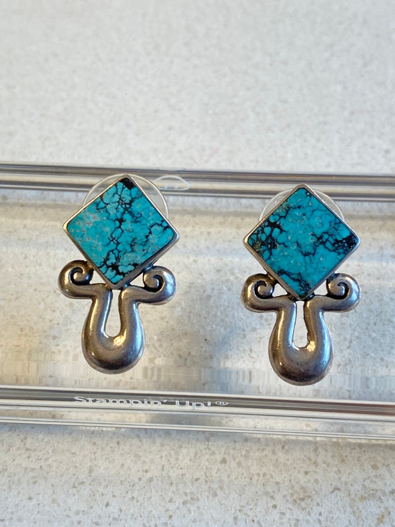 Signed Boma Sterling Turquoise Modern Earrings