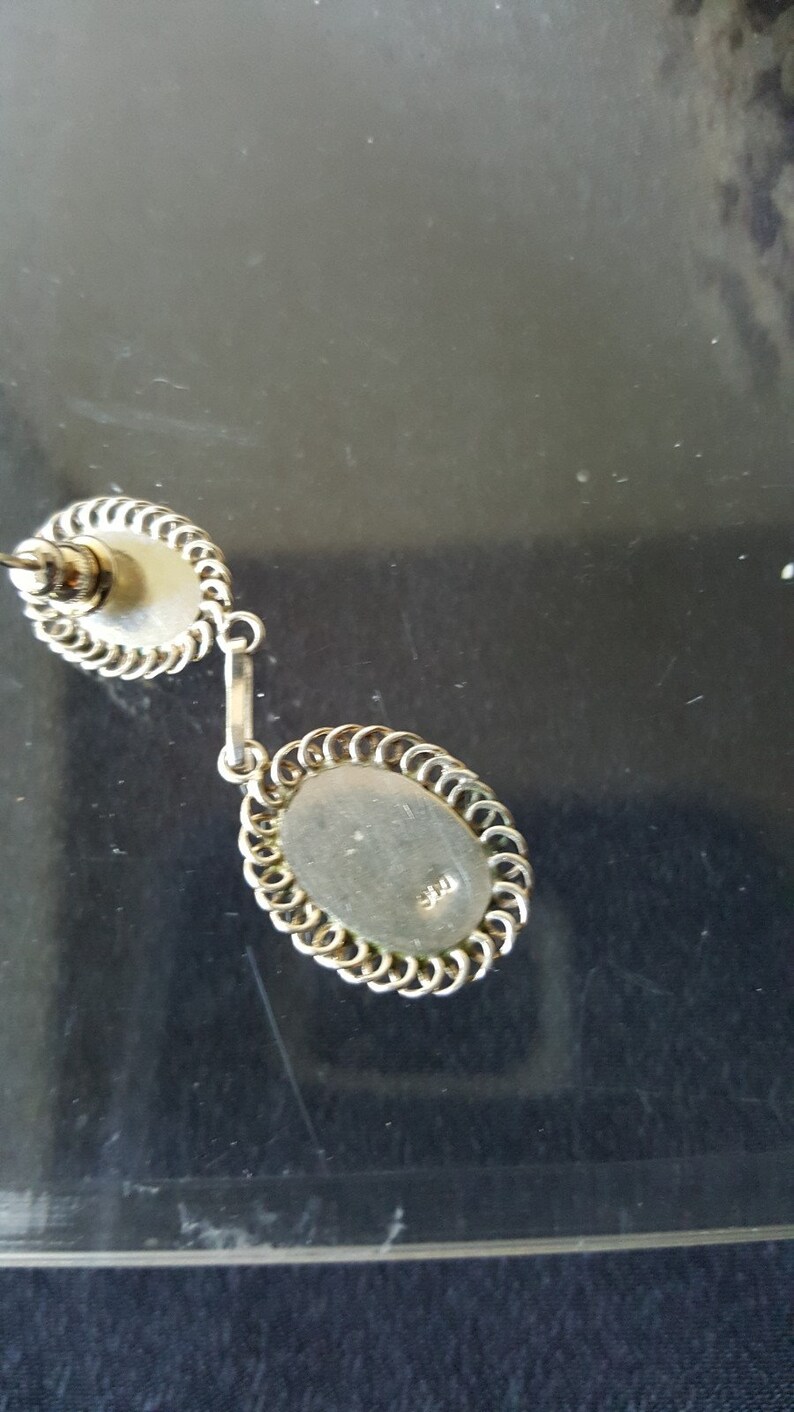 Vintage Oval Onyx 900 Silver Drop Earrings