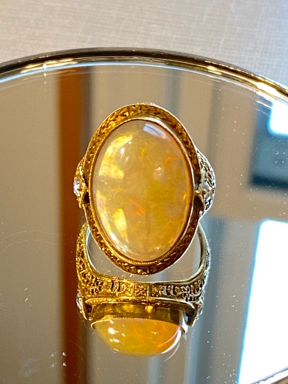 Estate 1930s 9.42 Carat Fire Opal and Diamond Ring