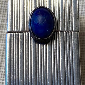 Vintage Art Deco to MCM  Mirrored Lipstick Holder 800 Silver With Lapis Lazuli Cabochon