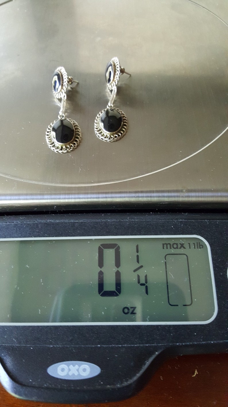 Vintage Oval Onyx 900 Silver Drop Earrings