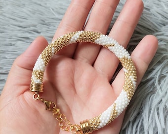 bead bracelet, gold bracelet, bracelet bead, white bracelet, handmade bracelet, stainless steel, surgical steel
