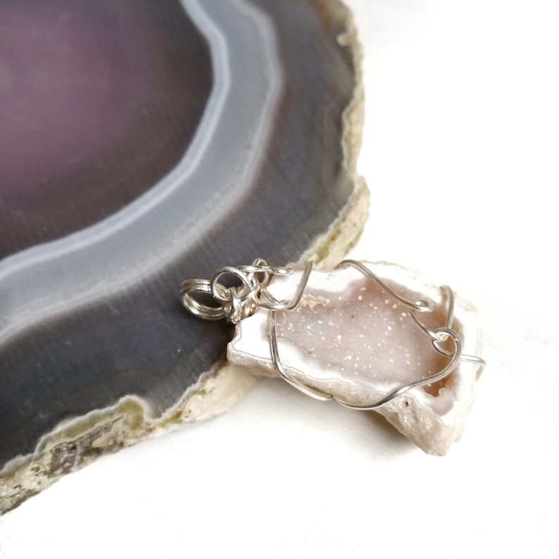 crystal necklace special gift wire wrapping calming AGATE necklace sterling silver agate geode natural jewelry natural stone