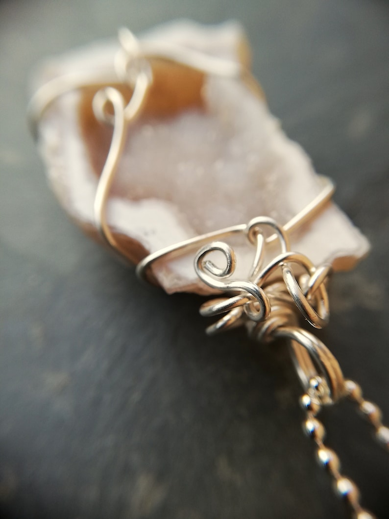 crystal necklace special gift wire wrapping calming AGATE necklace sterling silver agate geode natural jewelry natural stone