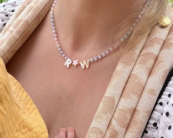 Personalised Gemstone Necklace: Mother of Pearl Letter Word Jewellery
