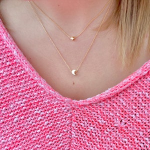 Gold Layered Star and Moon Necklace - Starry Night Sky Necklace - Dainty Layering Jewellery