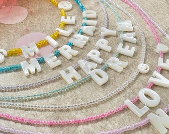 Personalised Mother of Pearl Necklace: Custom Seed Bead Jewellery