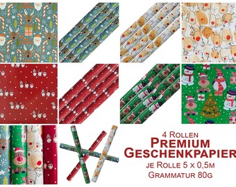 4 Rollen Weihnachts-Geschenkpapier (1,50EUR/qm) Geschenkpapier Weihnachten Geschenkverpackung Motivwahl