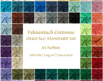 Baumwollstoff OEKO-Tex 100 (9,26EUR/qm) 50x150cm Meterware am Wunschlänge Fahnentuch Cretonne 45 Farben