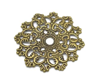 30 filigrane Deko-Ornamente rund 47mm Metall-Verzierung Blume Metallornament