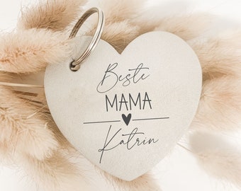 Schlüsselanhänger Herz Leder beste Mama mit Wunschtext - 2 verschiedene Farben