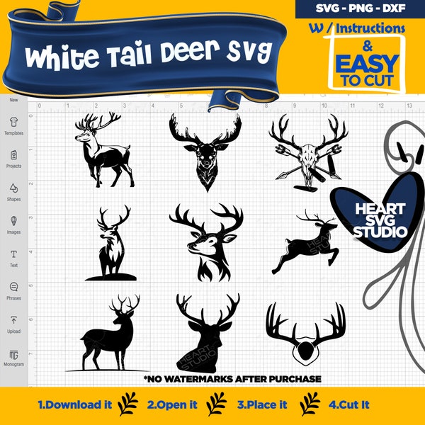 Deer Skull SVG, Antlers & Skull Bundle For HTV and Adhesive Vinyl, + png + dxf