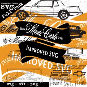 1984 モンテカルロ svg、シボレー svg、svg バンドル、dxf および png