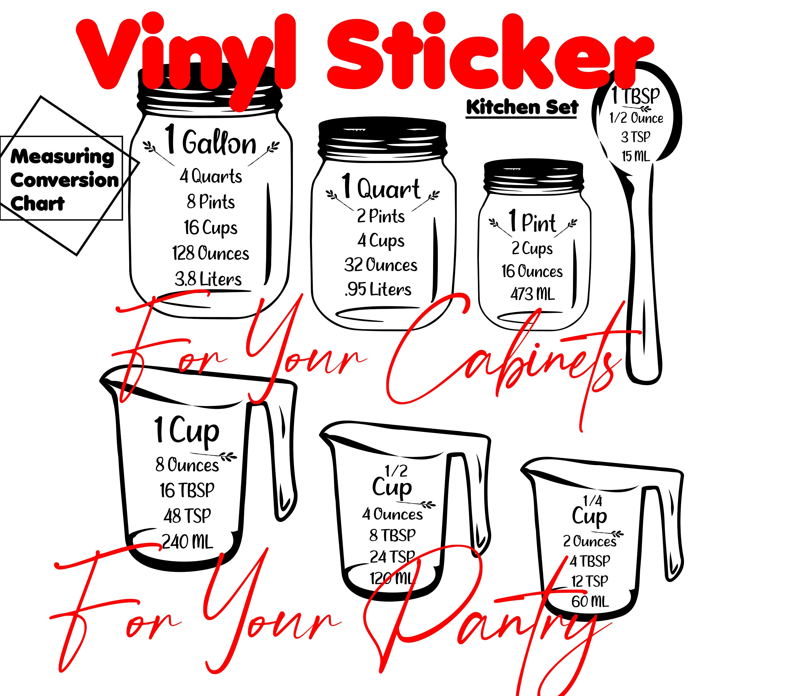 Measure cup decal Kitchen decor Set from measuring spoons to Etsy