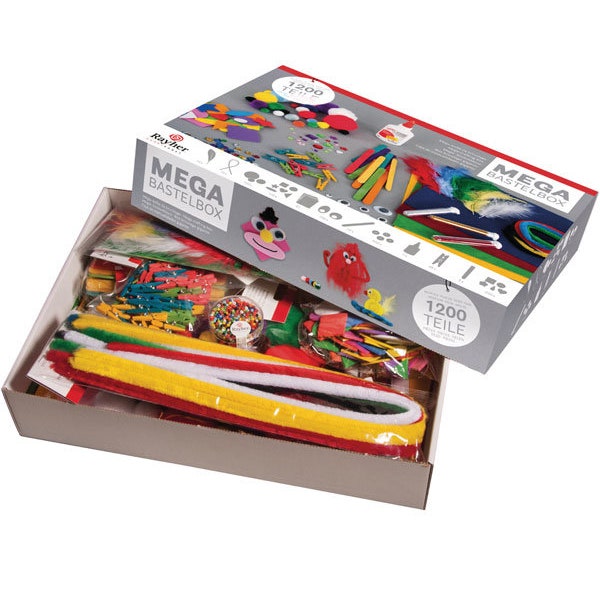 Mega Bastelbox Bastelset für Kinder 1200 Teile - Wackelaugen Glitter Pfeifenreiniger