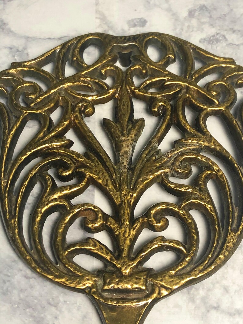 Antique Brass Fireplace Trivet With Wooden Handle Brass Etsy