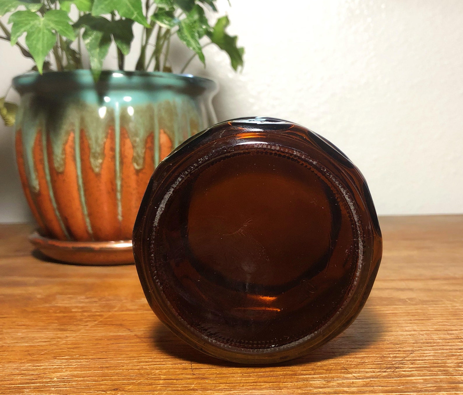 Vintage Brown Glass Jar With Original Lid Vintage Floral Jar Etsy UK