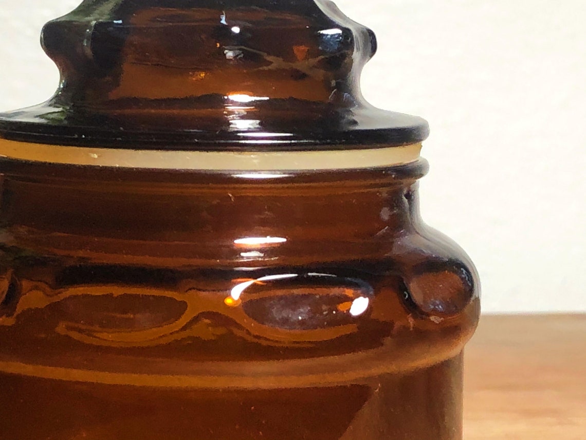 Vintage Brown Glass Jar With Original Lid Vintage Floral Jar Etsy UK