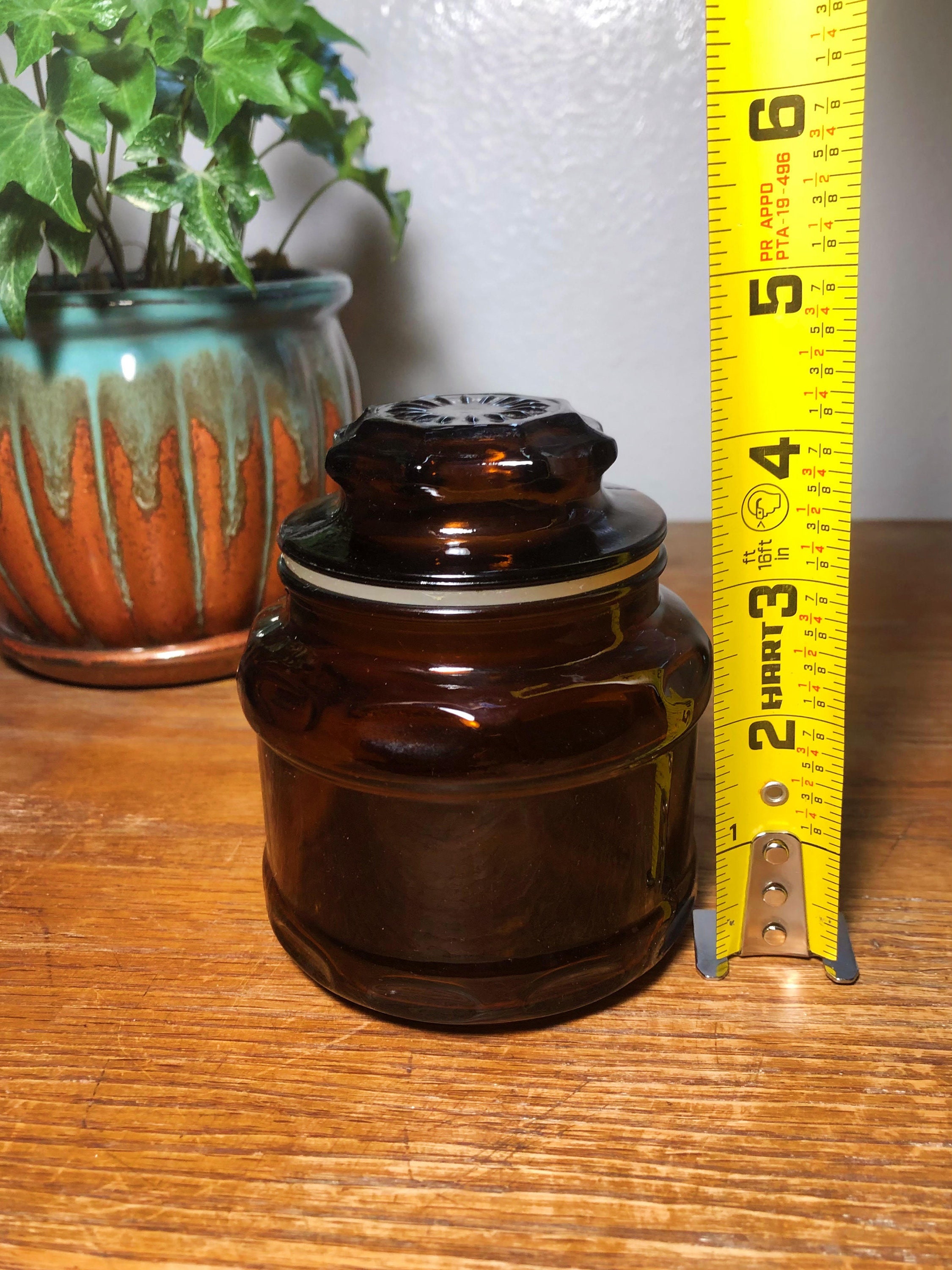 Vintage Brown Glass Jar With Original Lid Vintage Floral Jar Etsy UK