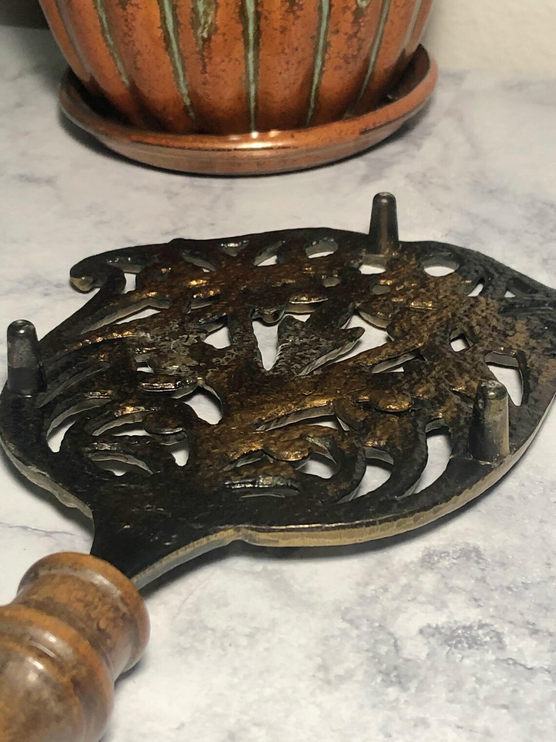 Antique Brass Fireplace Trivet With Wooden Handle Brass Etsy