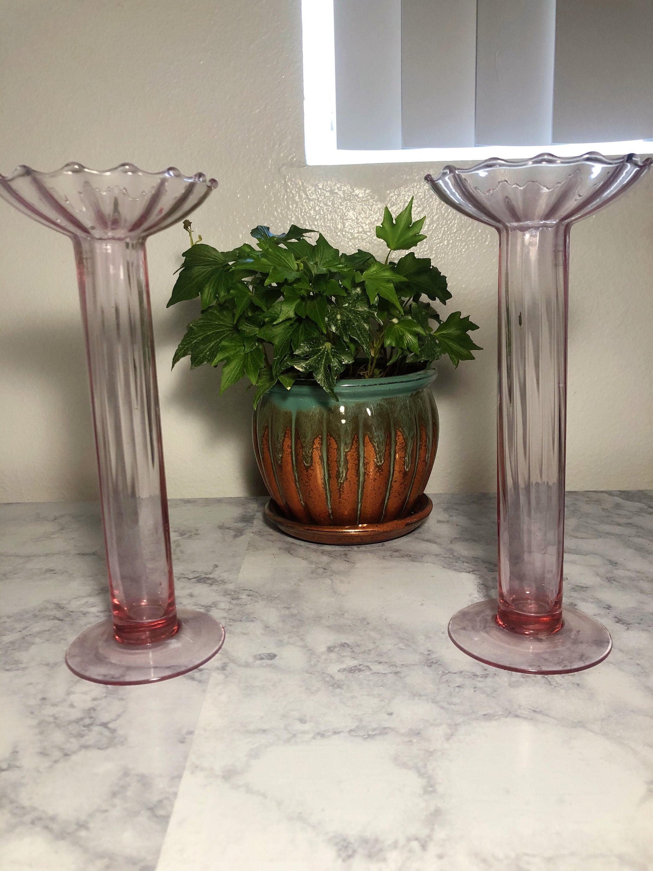 Vintage Translucent Pink Candle Holders Set of Two Soft Pink Etsy Australia