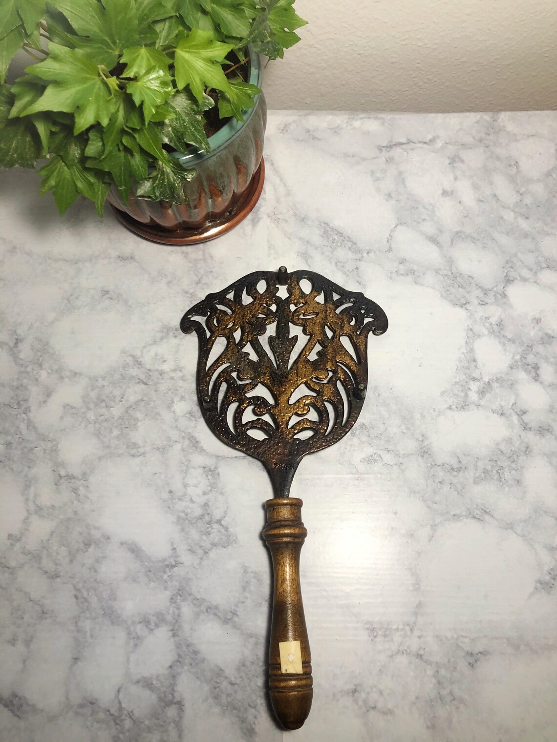 Antique Brass Fireplace Trivet With Wooden Handle Brass Etsy