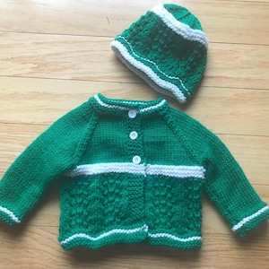 Newborn Wool Blend Sweater and Hat- Green/White