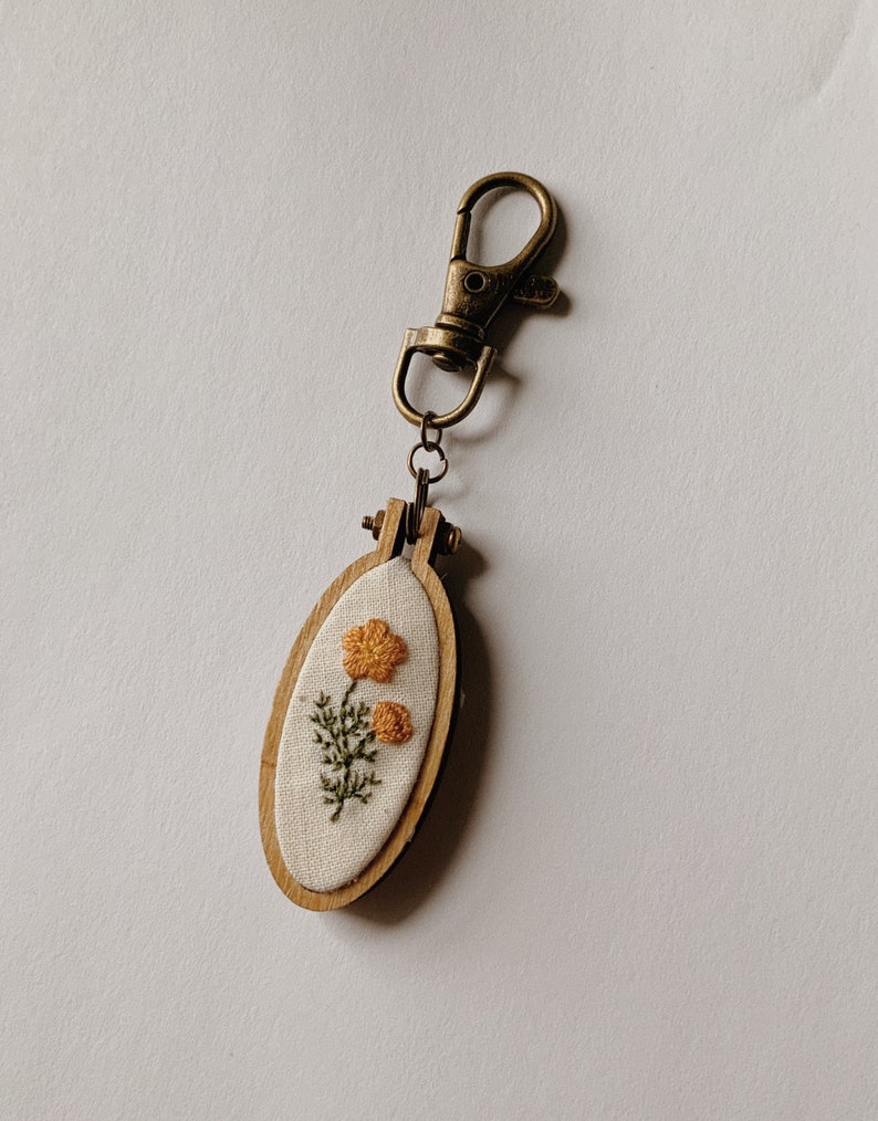 Mini Poppy Flower Embroidery Keychain image 3