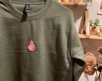 Sudadera con bordado de árbol de Navidad / Cuello redondo