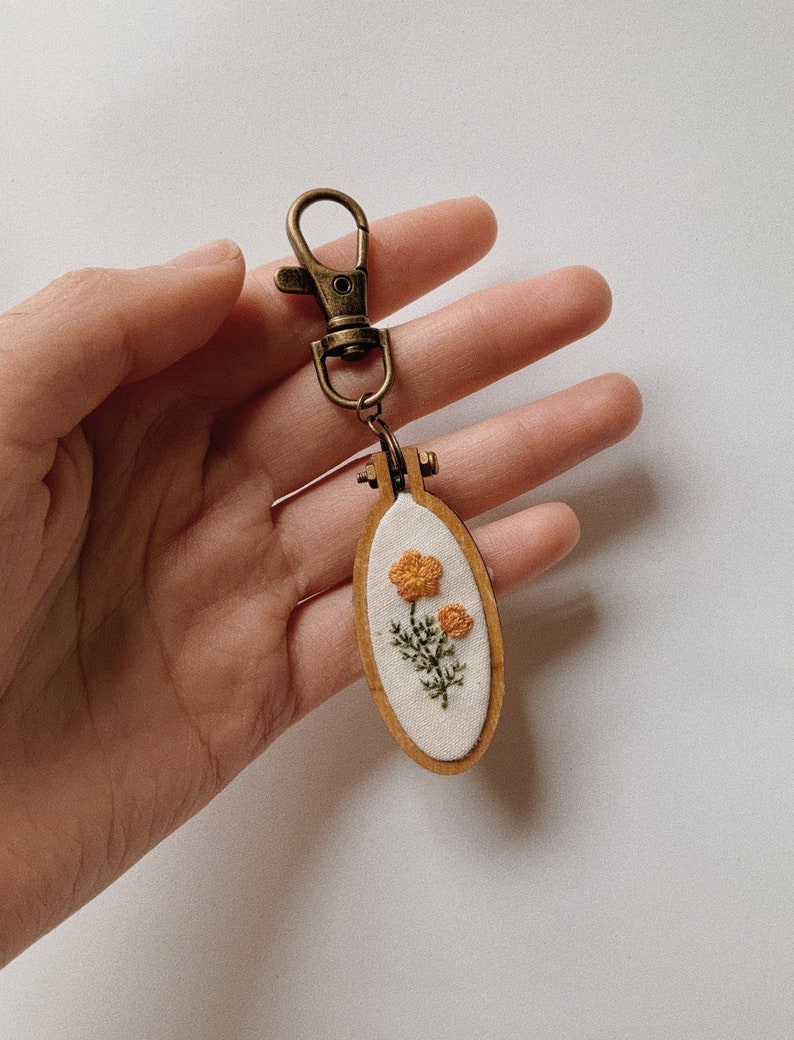 Mini Poppy Flower Embroidery Keychain image 2