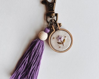 Mini Embroidery Purple Flower Keychain