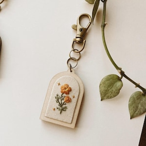 Mini Poppy Flower Embroidery Keychain