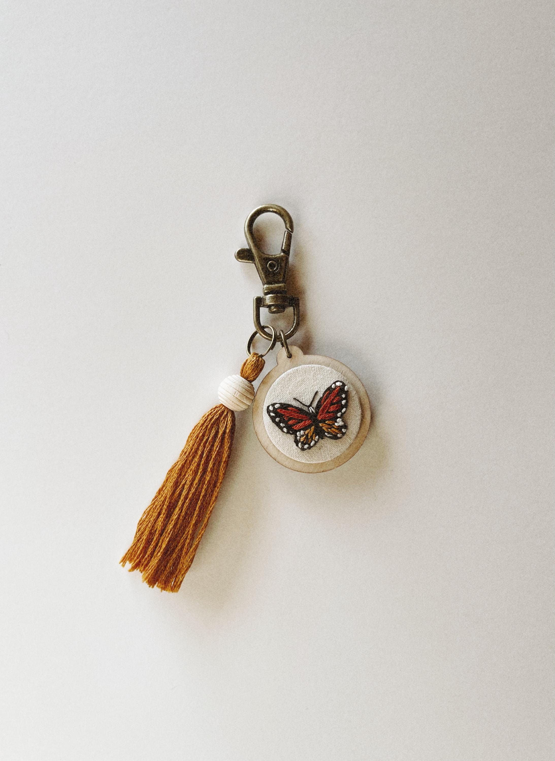 Monarch Butterfly Embroidery Keychain