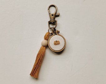 Embroidered Fall Pumpkin Keychain with Tassel