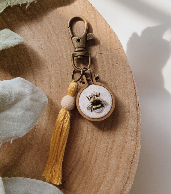Bee Embroidery Keychain Etsy
