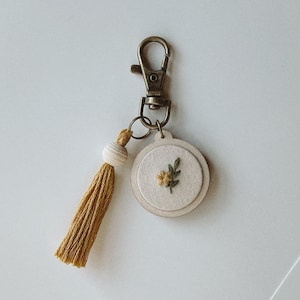 Mini Mustard Flower Embroidery Keychain
