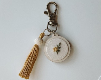 Mini Mustard Flower Embroidery Keychain