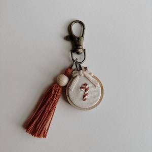 Candy Cane Embroidery Keychain