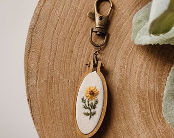 Mini Sunflower Embroidery Keychain