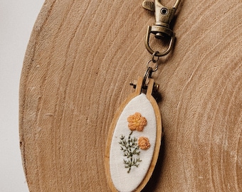 Mini Poppy Flower Embroidery Keychain