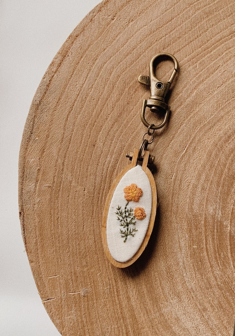 Mini Poppy Flower Embroidery Keychain image 1
