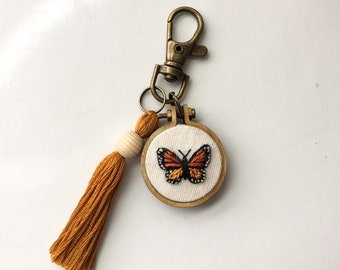 Monarch Butterfly Embroidery Keychain