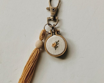 Mini Mustard Flower Embroidery Keychain