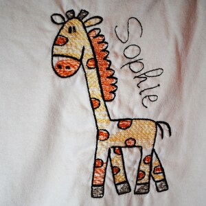 Embroidered Giraffe Child's T-Shirt - Personalized Unisex Child's Shirt with Cartoon Giraffe - Add Child's Name to Embroidered Giraffe Shirt