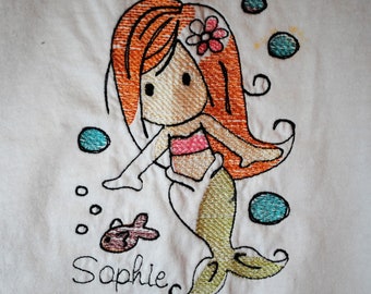 Embroidered Mermaid Girl's T-Shirt - Personalized Mermaid Shirt with Child's Name - Unique Embroidered Gift for Girl - Add a Girl's Name