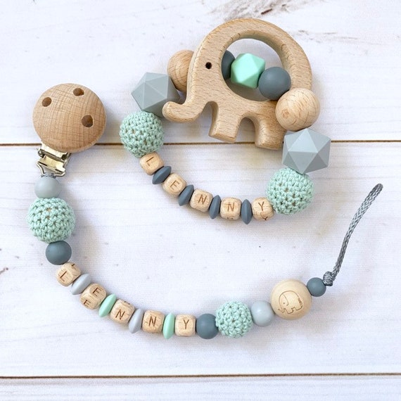 Cadena para chupete schnullerband nuckelkette con nombres de silicona rosa blanco corona gris