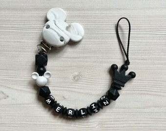 Pacifier chain with name marble black