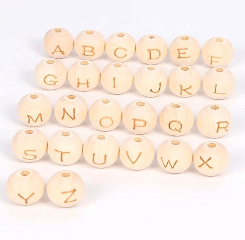 Wood Letter Beads Wooden Letters Alphabet Letter 14 mm Etsy