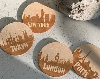 City Coasters, Round City Coasters, Skyline Coasters, Skyline coaster, Gift ideas, City Skyline Coasters